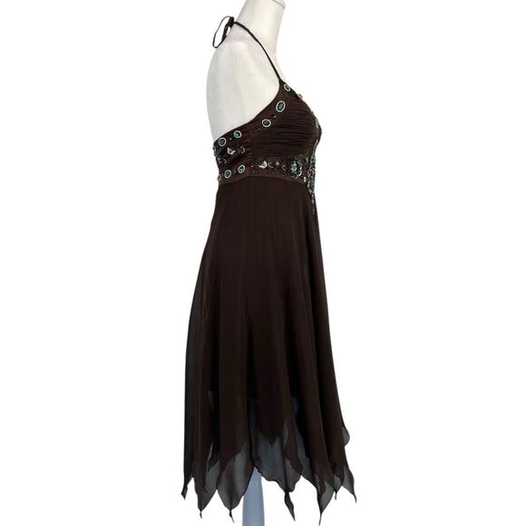 Vintage Sue Wong‎ Fairy Grunge Silk Midi Dress Size 4 Y2K Brown Bead Turquoise - Picture 4 of 16